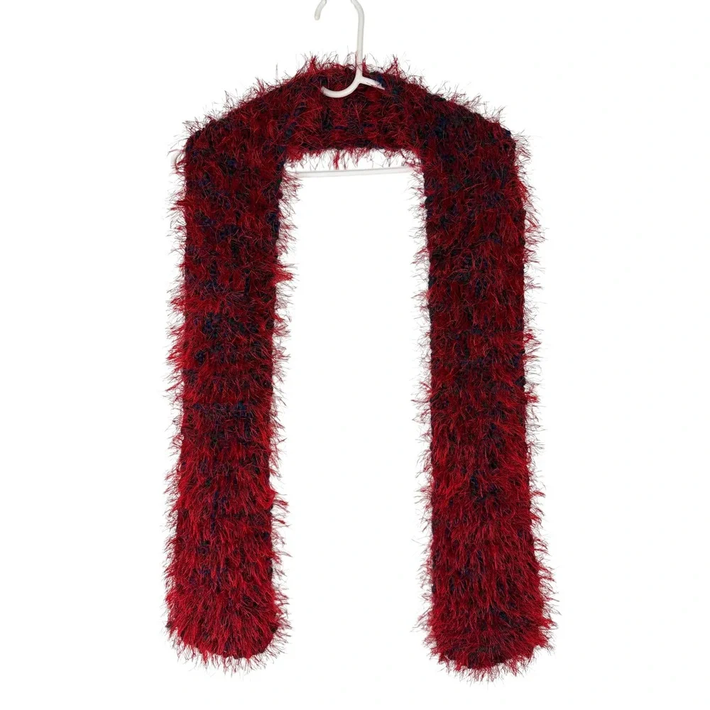 Red Eyelash Knit‎ Fuzzy Shaggy Long Scarf Winter Wrap 66 Inch Purple Green Base